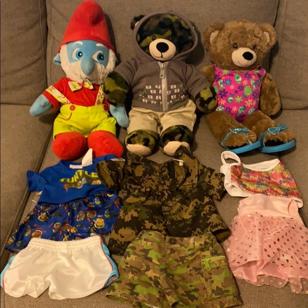 3 Build-A-Bear stuffed animals w/outfits